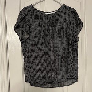Liz Claiborne Polka‑Dot Blouse – Women’s Large,Black/Gold/White EUC